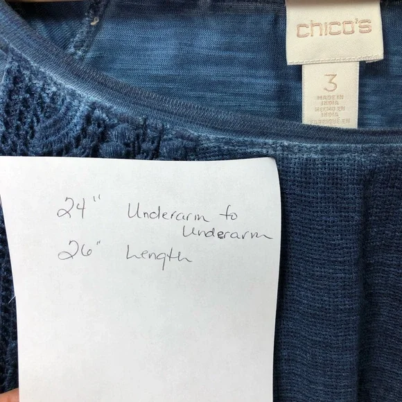 Chico's Sz 3 XL Blouse Top Blue Boho Peasant Pullover Embroidered Cotton Blend - Picture 4 of 7